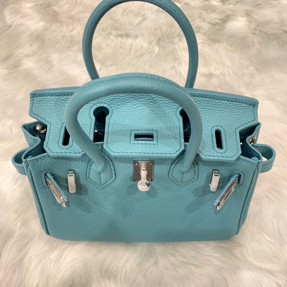 Blue Mini 20CM TOGO leather top handle Satchel bag silver Lock key - Picture 6 of 16